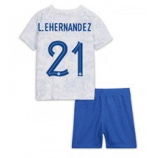 Frankrike Lucas Hernandez #21 Bortaställ Barn VM 2022 Korta ärmar (+ Korta byxor)